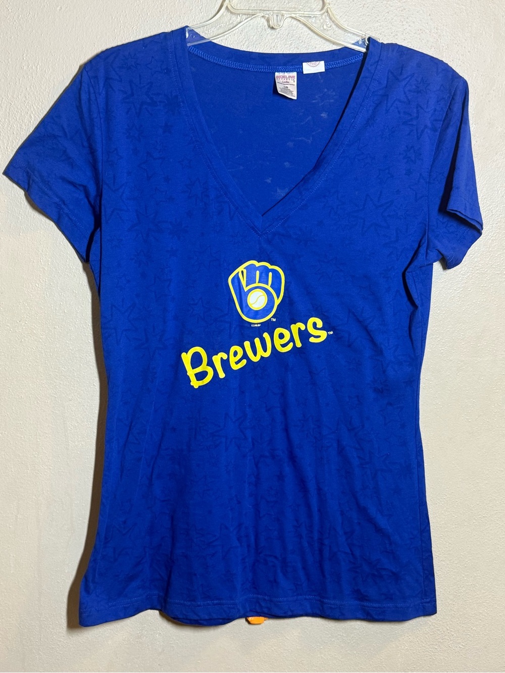 Ladies Milwaukee Brewers Sideline Apparel Star Pattern T Royal Blue Sz Lg